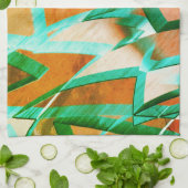 素朴な赤みがかったオレンジに青またはシアンの縞模様 キッチンタオル (折り畳み)