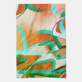 素朴な赤みがかったオレンジに青またはシアンの縞模様 キッチンタオル (縦)