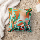 素朴な赤みがかったオレンジに青またはシアンの縞模様 クッション (ブランケット)