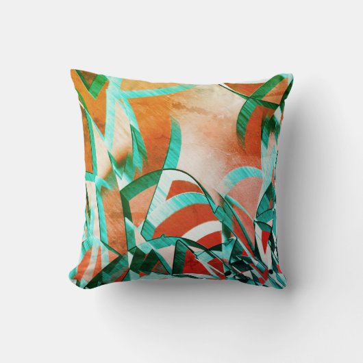 素朴な赤みがかったオレンジに青またはシアンの縞模様 クッション (正面)