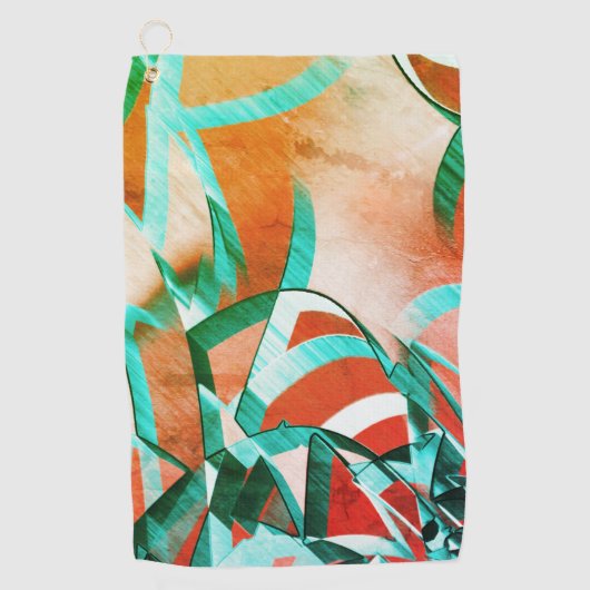 素朴な赤みがかったオレンジに青またはシアンの縞模様 ゴルフタオル (正面)