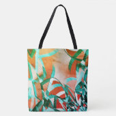 素朴な赤みがかったオレンジに青またはシアンの縞模様 トートバッグ (正面)