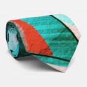 素朴な赤みがかったオレンジに青またはシアンの縞模様 ネクタイ (ロール)