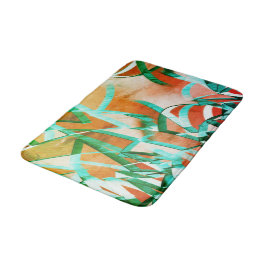 素朴な赤みがかったオレンジに青またはシアンの縞模様 バスマット