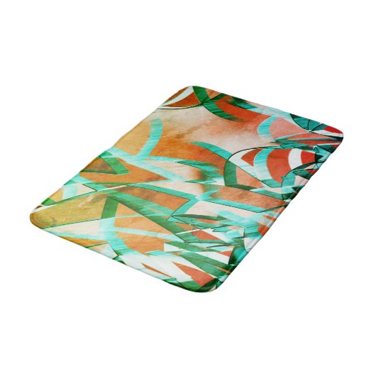 素朴な赤みがかったオレンジに青またはシアンの縞模様 バスマット (アングル)