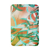 素朴な赤みがかったオレンジに青またはシアンの縞模様 バスマット (正面縦)