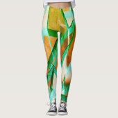 素朴な赤みがかったオレンジに青またはシアンの縞模様 レギンス (正面)