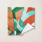 素朴な赤みがかったオレンジ色の上に青またはシアンのストリーク バスタオルセット (ウォッシュタオル)