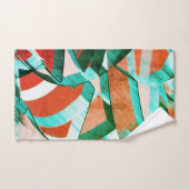 素朴な赤みがかったオレンジ色の上に青またはシアンのストリーク バスタオルセット (ハンドタオル)