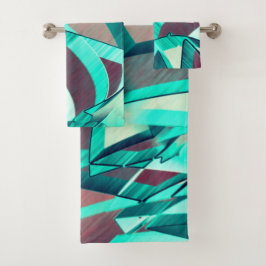 素朴な赤みがかったオレンジ色の上に青またはシアンのストリーク バスタオルセット