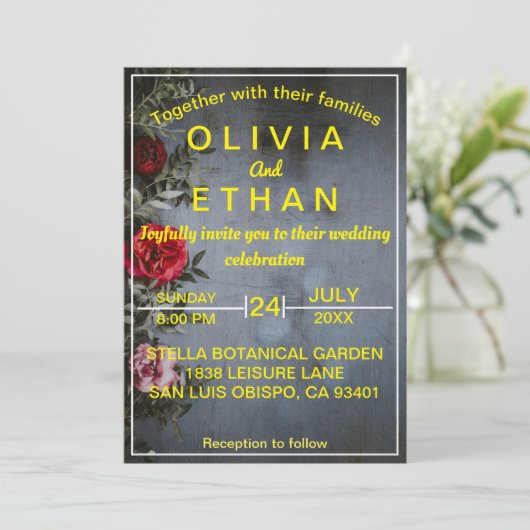 素朴な赤エレガントピンクのフローラ結婚式招待状 招待状 (スタンド正面)