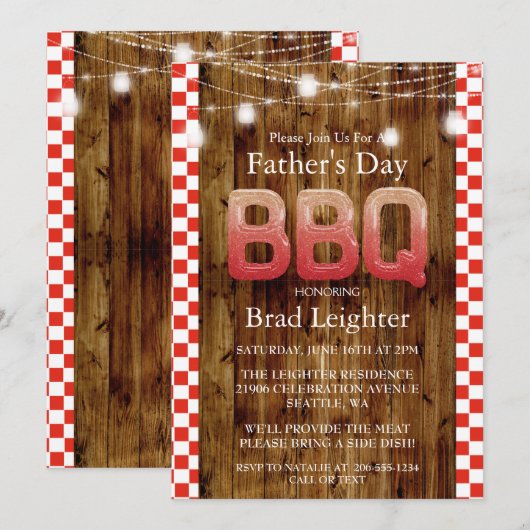 素朴な赤チェックの父の日BBQ招待状 招待状 (正面/裏面)