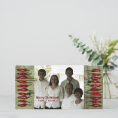 素朴な赤唐辛子の緑の木製の写真のクリスマスカード シーズンカード (スタンド正面)