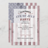 素朴な赤白青の木製アメリカ国旗 アメリカ 7月4日 招待状 (正面/裏面)