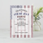 素朴な赤白青の木製アメリカ国旗 アメリカ 7月4日 招待状 (スタンド正面)