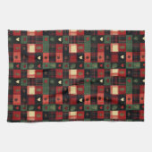 素朴な赤緑のチェック柄ハートのクリスマスホリデー キッチンタオル (横)