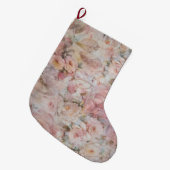 素朴な赤面のピンクのコラージュの花柄のタイポグラフィ ラージクリスマスストッキング (正面 (吊り時))