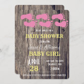 素朴な足跡のベビーガールベビーシャワー招待状 招待状 (正面/裏面)