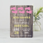 素朴な足跡のベビーガールベビーシャワー招待状 招待状 (スタンド正面)
