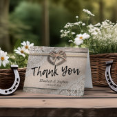 素朴な蹄鉄のバーラップのレースの結婚式は感謝していしています サンキューカード