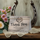素朴な蹄鉄のバーラップのレースの結婚式は感謝していしています サンキューカード
