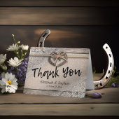 素朴な蹄鉄のバーラップのレースの結婚式は感謝していしています サンキューカード