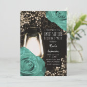 素朴な輝きのランタン ミントグリーン ローズ スイート16 招待状 (スタンド正面)