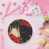 素朴な輝き ランタン 明るい赤いバラ 古い木 ペーパープレート (パーティー)