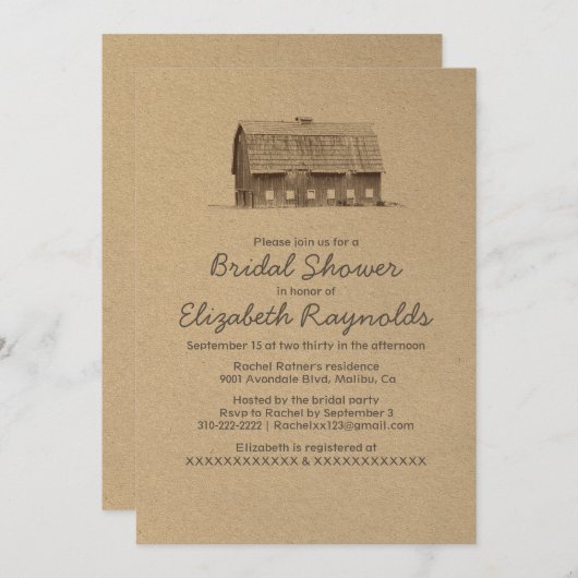 素朴な農場のブライダルシャワー招待状 招待状 (正面/裏面)
