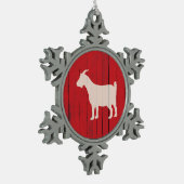 素朴な農場のヤギの赤い納屋木パネル スノーフレークピューターオーナメント (左)