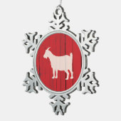 素朴な農場のヤギの赤い納屋木パネル スノーフレークピューターオーナメント (右)