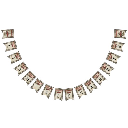 素朴な農場のヴィンテージの赤いトラックの男の子の子供部屋の名前 バンティングフラッグ (全)