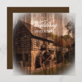 素朴な農場の古い納屋の田舎結婚工場 招待状 (正面/裏面)