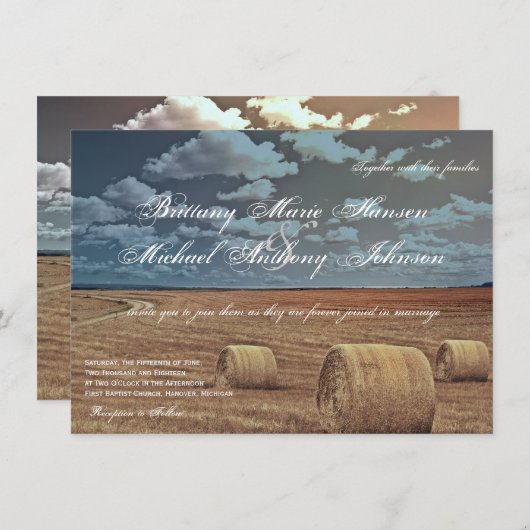 素朴な農場の干し草分野の国の結婚式招待状 招待状 (正面/裏面)