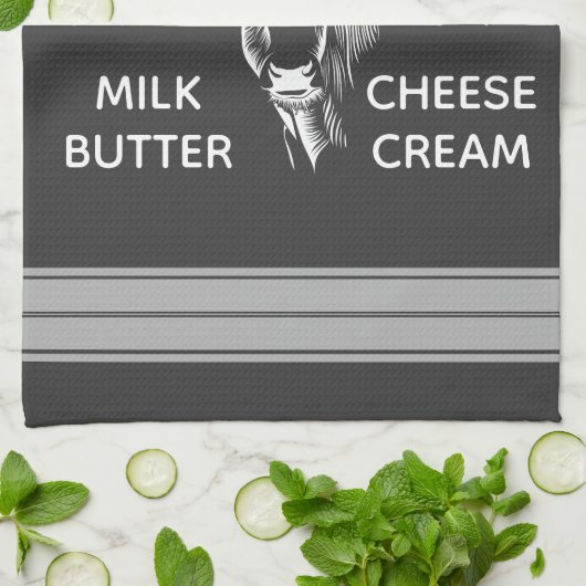 素朴な農場の新しい乳牛は及び縞で飾ります キッチンタオル (折り畳み)