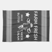 素朴な農場の新しい乳牛は及び縞で飾ります キッチンタオル (横)