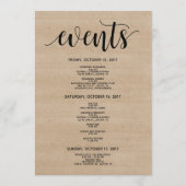 素朴な農場の結婚式の歓迎された、旅程カード プログラム (裏面)