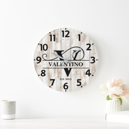 素朴な農場生活のモノグラム ラージ壁時計 (ホーム)