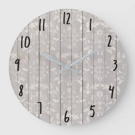 素朴な農家のぼろぼろのシックで白い木製の装飾的 ラージ壁時計 (正面)