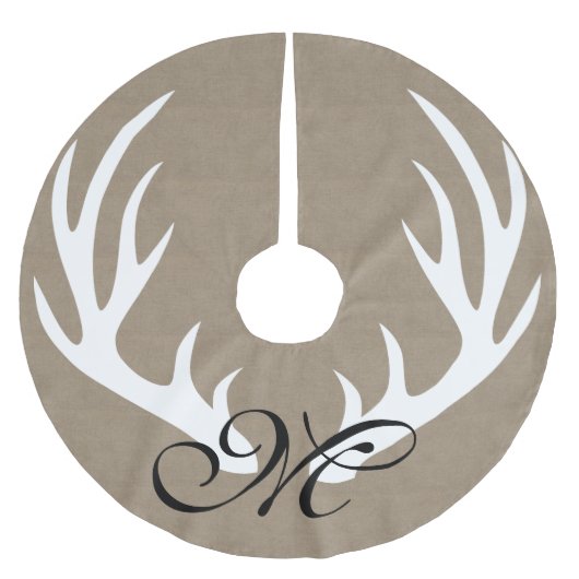 素朴な農家の白いシカの(雄ジカの)枝角ののどのバーラップ ブラッシュドポリエステルツリースカート (正面)