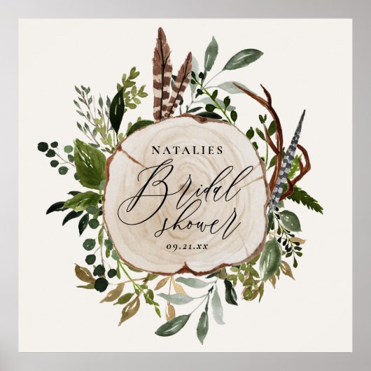 素朴な農家の納屋の植物学的なウェディングシャワーの看板 ポスター (正面)