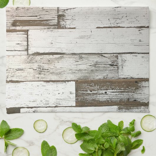 素朴な農家の納屋ベージュ灰色の白い木目 キッチンタオル (折り畳み)