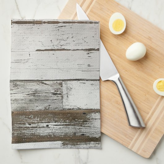 素朴な農家の納屋ベージュ灰色の白い木目 キッチンタオル (四つ折り)