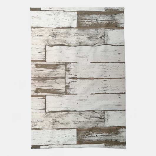 素朴な農家の納屋ベージュ灰色の白い木目 キッチンタオル (縦)