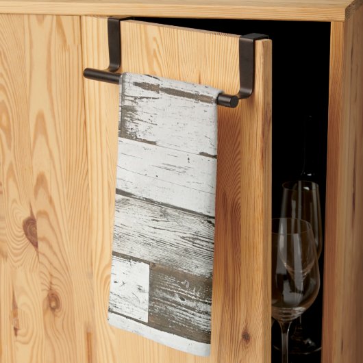 素朴な農家の納屋ベージュ灰色の白い木目 キッチンタオル (三つ折り)