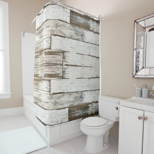 素朴な農家の納屋ベージュ灰色の白い木目 シャワーカーテン (インサイチュ)