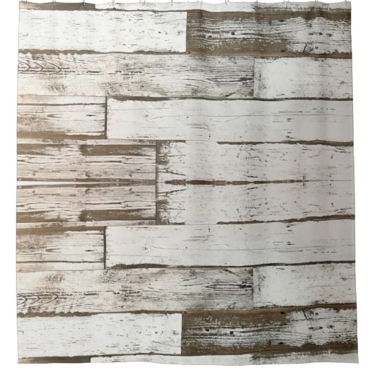 素朴な農家の納屋ベージュ灰色の白い木目 シャワーカーテン (正面)