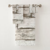 素朴な農家の納屋ベージュ灰色の白い木目 バスタオルセット (インサイチュ)