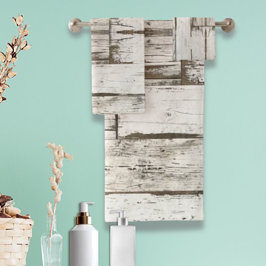 素朴な農家の納屋ベージュ灰色の白い木目 バスタオルセット