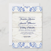 素朴な農家の農場のLapisの青く白い木製のタイル 招待状 (正面)